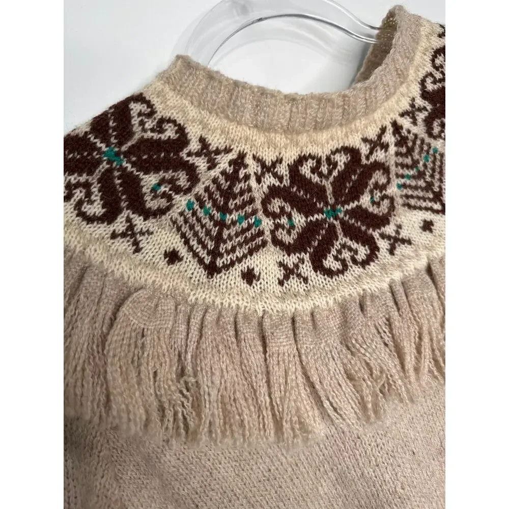 1970s Unbranded Nordic Knit Sweater & Skirt Set w/ Belt medium